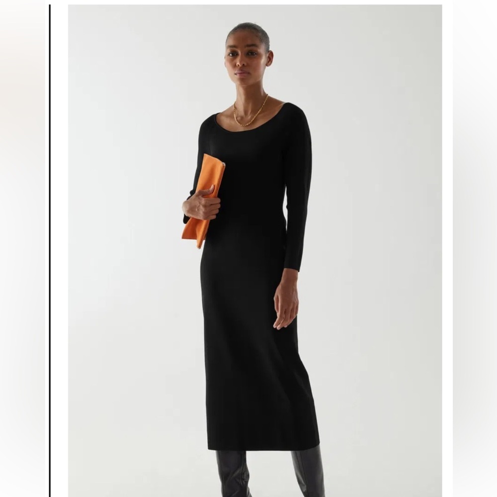 COS Women's Ribbed Black Long Sleeve Dress